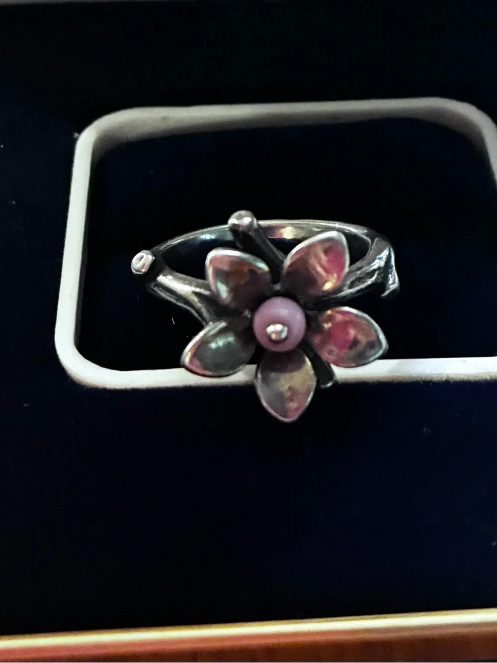 James Avery Retired Sterling Silver Floral Ring with Pink Center